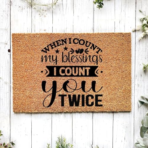 Mats, When I Count My Blessings I Count You Twice, 24"x36", Funny Welcome Mats Non-Slip PVC Backing, Bedroom Door Home Family Quote Kitchen Door for Entrance, Farmhouse, House