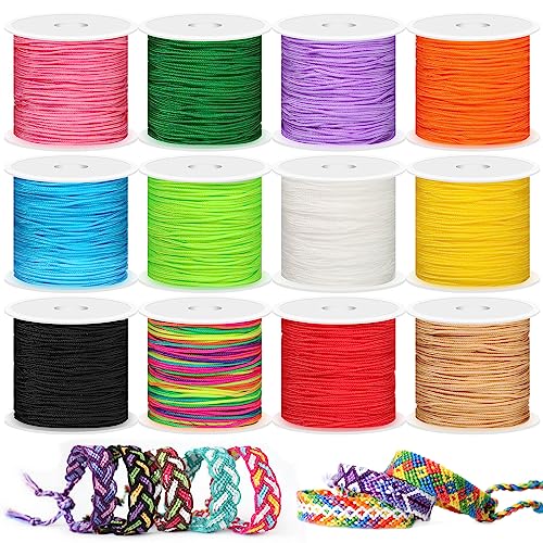 Selizo 12 Rolls Nylon String for Bracelets, Chinese Knotting Nylon Cord for Jewelry Making, Nylon Beading Thread for Kumihimo, Braided Bracelets, Necklaces, Macrame Craft, Wind Chime