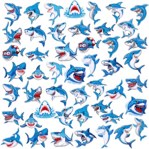 Yuxung 48 Pcs Shark Iron on Patches Summer Fierce Patch Wild Animals Large Sew on Patch Embroidered Badge Applique DIY Accessories for Jackets,Clothes,Hats,Backbags,Pants and Jeans