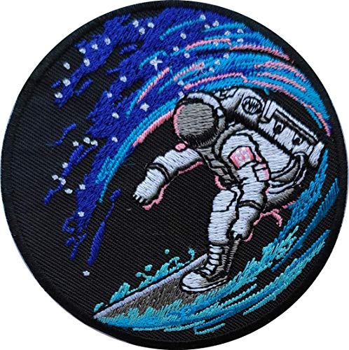 PatchClub Space Surfing Astronaut Patch - Cool Space Surfer Patches - Embroidered Iron On/Sew On for Backpack, Hat, Jacket, Hoodie