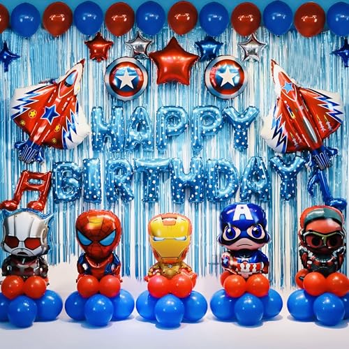 Birthday Decorations for boys,Superhero Birthday Balloon Garland for Kids, Colorful Comic Hero Party Decorations, Fun & Festive 63pcs Balloon set for Kids themed parties.