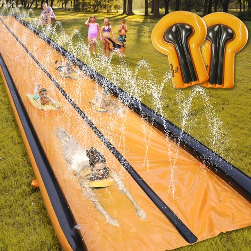 Slip and Water Slide for Kids and Adults Extra Long Water Slides for Backyard Build in Sprinkler with Two Bodyboards Heavy Duty Summer Outdoor Backyard Water Toys