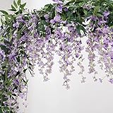 3Pcs 7.2Ft/Piece Artificial Flowers Wisteria Garland Artificial Wisteria Vine Hanging Flower Greenery Garland for Home Garden Outdoor Wedding Arch Floral Decor (Purple)