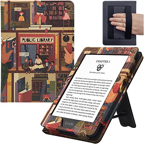UMUBUHOMS Stand Case for 6 inch Kindle (12th/11th/10th/8th Generation, Model No RS23CV/C2V2L3 / J9G29R / SY69JL) Cover with Auto Sleep/Wake & Double Hand-held Magneitc Closure (Public Library)