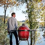 Kamado Joe® Classic Joe™ I Premium 18-inch Ceramic Charcoal Grill and Smoker in Red with Cart, Side Shelves, Grill Gripper, and Ash Tool. 250 Cooking Square Inches, 2 Tier Cooking System, Model KJ23RH