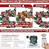 Remote Control&Super Long&12 Modes-18Ft Prelit Snowy Bristle Pine Christmas Garland for Stairs Door Porch Mantle Outdoor Indoor,100 Warm White&Color Switch Lights,Timer,580 Branches 198 Berry Pinecone