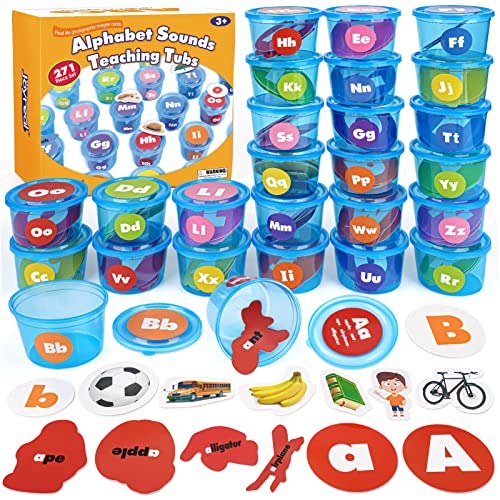 Joyreal Alphabet Learning Toys for Toddlers - 26 Alphabet Soup Sorters with 245 Flash Cards for Early Letter Awareness & Recognition - Fun Education Classroom Supplies Alphabet Sounds Teaching Games
