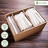 Ecovita 100% Compostable Forks Spoons Knives Cutlery Combo Set - 380 Large Disposable Utensils (7 in.) Eco Friendly Durable and Heat Resistant Alternative to Plastic Silverware with Convenient Tray