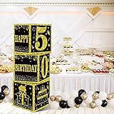 Eiurteao 3pcs 50th Birthday Decorations Boxes for Men Women, Black Gold Happy 50 Birthday Balloons Boxes Party Supplies, 50 Year Old Bday Theme Cardboard Box