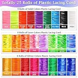 cridoz Lanyard String Kit, Boondoggle String with 25 Rolls Plastic Lacing Cord and 50Pcs Keychain Lanyard Accessories, Gimp String Lanyard Weaving Kit for Keychain Crafts, Bracelet and Lanyards