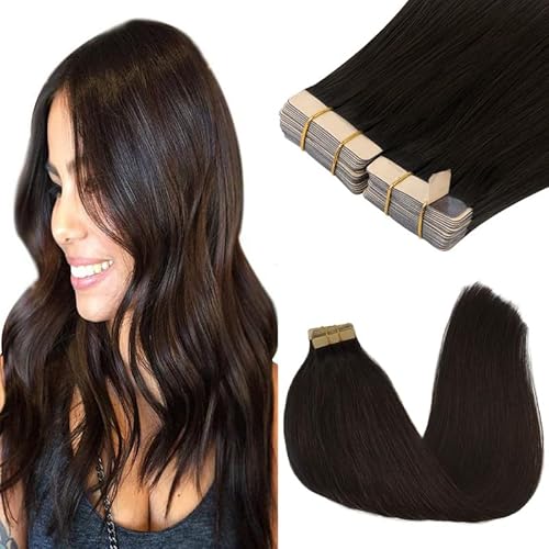 GOO GOO Tape in Hair Extensions Human Hair, 2 Dark Brown, 22inch 100g 40pcs, Skin Weft Seamless Invisible, Silky Straight with Thick Ends, Remy Human Hair