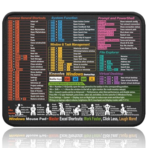 Kinevolve Mouse Pad for Windows Shortcuts – Small Window Cheat Sheet Desk Pad – 11.8"x9.8" Portable Computer Mousepad – Gaming, Office, Waterproof, Non-Slip, Stitched Edges