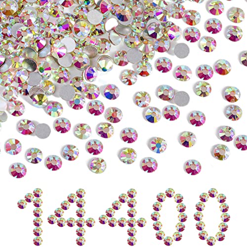 Beadsland Flatback Rhinestones Bulk,14400pcs AB Crystal Rhinestones for Nails Crafts Clothes DIY Decoration, Crystal AB, SS10, 2.7-2.9mm