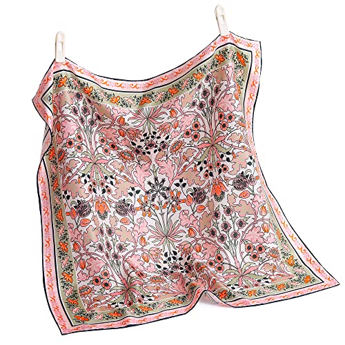 STARWHISPER 100% Pure Mulberry Silk Scarf-27''x27'' 14MM Pure Silk Twill Scarf for Women Square Scarf with Gift Packaging (Pink Flower)
