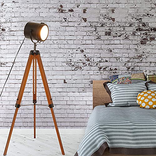 Industrial Vintage Black Tripod Floor Table Lamp - Modern Adjustable Height Wooden Nautical Cinema Searchlight - Spotlight Standing Reading Light for Living Room Bedroom Office Decoration(no Bulb)