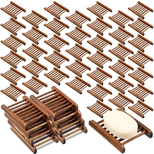 Potchen Bamboo Soap Dish Wooden Hand Craft Soap Case for Shower Rectangular Bathtub Shower Dish Accessories for Home Bathroom Kitchen Sponges(Charcoal,50 Pack)