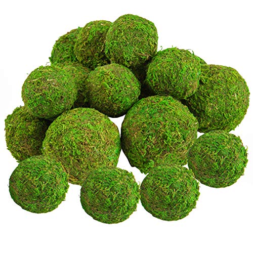 18 Pack Decorative Faux Dried Moss Balls- 6pcs 3.1" Artificial Green Plant Mossy Globes+ 12pcs 2.2" Handmade Sphere Moss Gift for Home Dough Bowl Vase Chinoiserie Decors Party Wedding Display