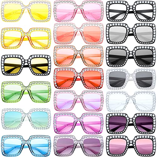 Chumia 20 Pairs Rhinestone Sunglasses Bling Crystal Sunglasses 70s Glitter Disco Glasses Retro Glasses for Women Girls(Multicolor)