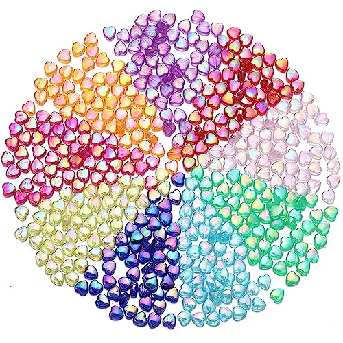 St.Kunkka 450 Pcs 9mm Acrylic Heart Shape Beads for Jewelry Making Craft DIY 9 Mixed Colors Loose Beads Heart Spacer Beads with Small Hole for DIY Bracelet Necklace Earrings (Heart)