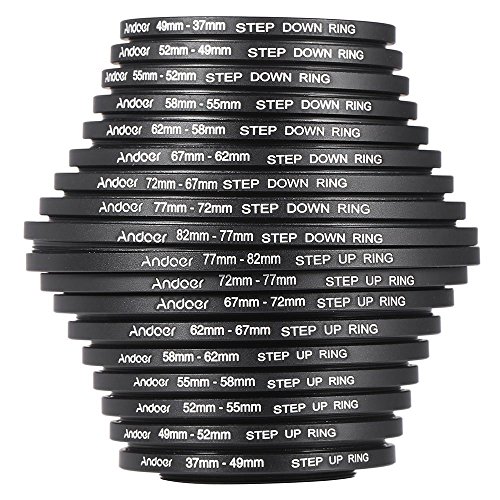 Andoer® 18pcs Step Up/Step Down Lens Filter 37 49 52 55 58 62 67 72 77 82mm Metal Adapter Ring Kit