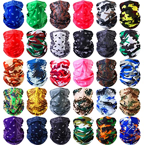 Tarpop 30 Pcs Neck Gaiters Scarf Elastic Wrap Headband Sweat Absorbing Bandana for Women Men Sports Yoga Running(Vibrant Style)