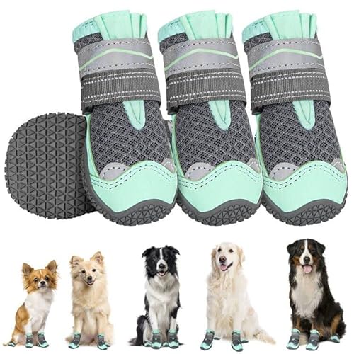SlowTon Dog Shoes for Large Small Medium Dogs - Breathable Dog Boots for Summer Hot Pavement, Paw Protector for Outdoor Walking Winter Snow, Anti-Slip Rubber Dog Booties for Hard Floor (GR, 1)