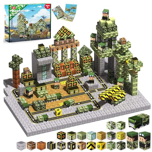 Annexfun Magnetic Blocks-100PCS Military Building Blocks Set, Kids Classroom Sensory Toy for Toddlers STEM Learning, Construction Stacking Toy for Kids 3+ Boys and Girls Christmas Birthday Gifts Toys