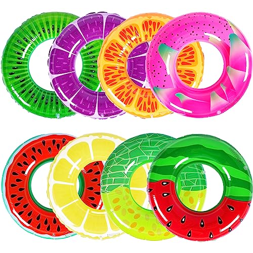 Libima 8 Pcs Inflatable Pool Floats for Kids, Swimming Rings Swim Tube Pool Rings Floaties for Adults Hawaiian Beach Party Decorations(Fruit,29.5 Inch)