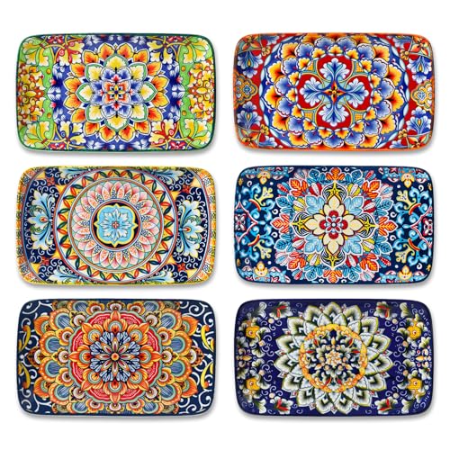 vancasso Simi 6-Piece Ceramic Salad Plates Set - 8.5 Inch, Rectangular Dessert Plates for Sushi, Appetizer, Cake - Microwave & Oven Safe, Porcelain Plates for Kitchen Decor