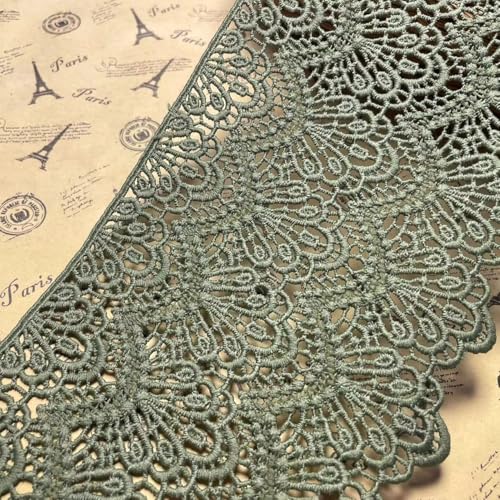 14CM Width Europe Long Pattern Inelastic Embroidery Lace Trim,Curtain Tablecloth Slipcover Bridal DIY Clothing/Accessories.(4 Yards in one Package)(Army Green)
