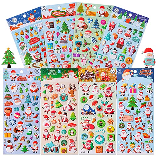 Christmas Puffy Stickers for Kids, 302Pcs Cute Christmas 3D Stickers for Scrapbooking DIY Phone Diary, Including Santa Claus, Christmas Tree, Snowman, Reindeer and More