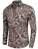 COOFANDY Men's Floral Print Button Down Casual Long Sleeve Hawaiian Retro Flower Shirt(Wine Red,XL)