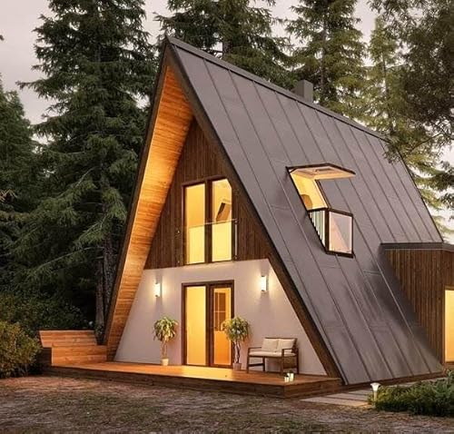 Modern A-Frame Prefab Tiny House – Luxury Low-Rise SIPs Modular Triangle Villa with Heat Insulation | Prefabricated Cottage Cabin for Apartment Living, Resort, or Scenic Getaway