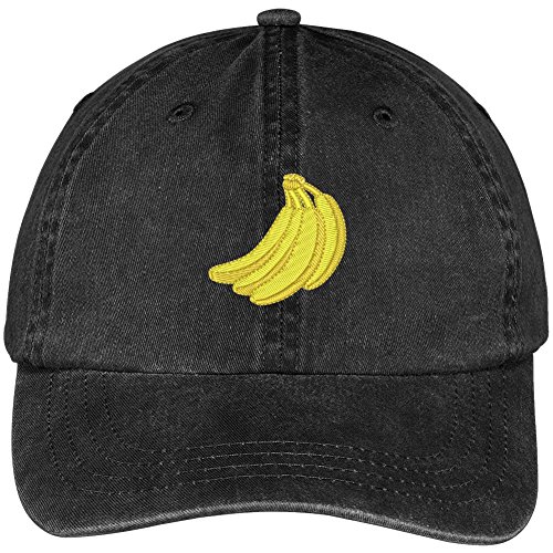 Trendy Apparel Shop Bananas Fruit Embroidered Pigment Dyed Washed Cotton Baseball Cap - Black