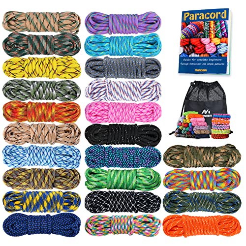 MONOBIN 24 Colors 10ft Paracord Rope with Instruction, Paracord 550 Combo kit, Multifunction Parachute Cord for Making Paracord Bracelets, Lanyard, Dog Collar, Idea for Gift (24 Colors B)
