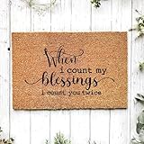 Coir Doormat Non-Slip PVC Backing When I Count My Blessings I Count You Twice Coir Mat 18"x24" Home Family Entryway Outdoor Floor Door Mat Custom Large Size for Home Front Door Back Door Decor