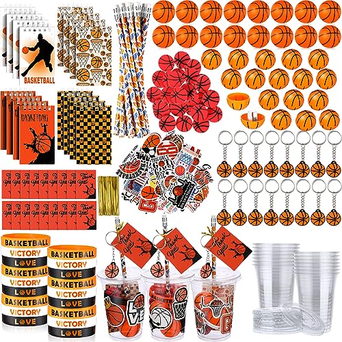 Colarr 195 Pcs Basketball Birthday Gifts Party Favors Gift Cups Pencils Mini Book Keychains Wristbands Stickers Thank You Cards Eraser Sharpener Mini Ball for Basketball Football Soccer Party