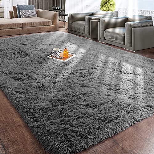 RUGTUDER Area Rugs for Bedroom Living Room, 6x9 Grey Fluffy Fuzzy Shag Carpet, Upgrade Anti-Skid Plush Indoor Floor Rug for Office, Kids' Play Room, Teen Room Decor, Girls Boys Home Decor Aesthetic