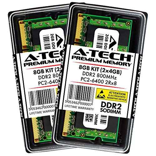 A-Tech 8GB Kit (2x4GB) Max RAM for Dell Inspiron 1440, 1545, 1546, 1750, Zino HD 400 - DDR2 800Mhz PC2-6400 SODIMM Max Memory Upgrade