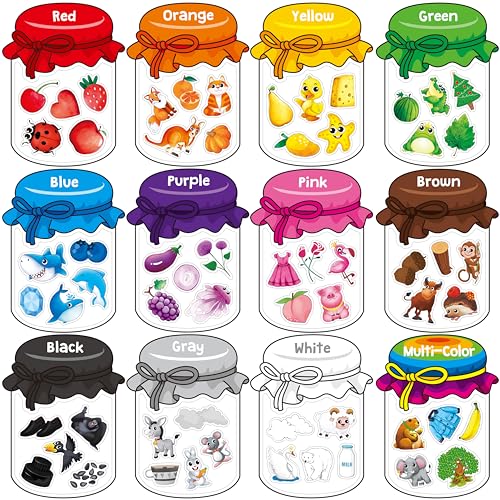 12 Pieces Magnetic Color Sorting Toys, 60 Color Magnets Educational Refrigerator Whiteboard for Baby Toddlers Kids Magnets