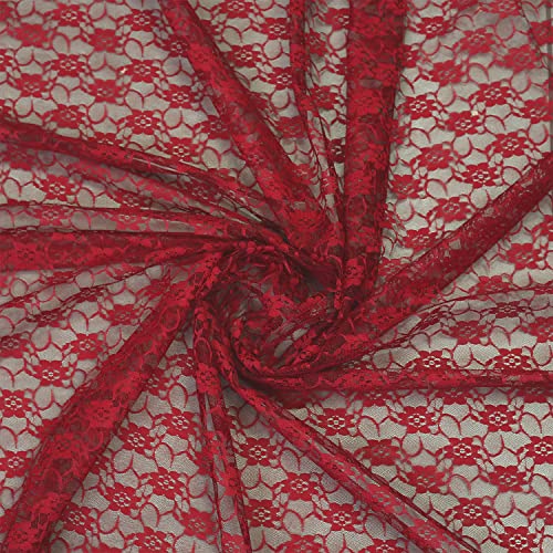 MDS Pack of 5 Yard Long x 55” Wide Lace Fabric, Floral Pattern Vintage Rachelle Lace Trim Fabric Bolt by Yard for Wedding Bridal Dress Fashion Crafts DIY Party Home Decor Multipurpose - Apple Red