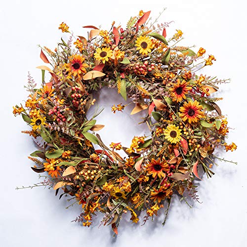 JINGHONG Fall Wreaths for Front Door 24 Inch Artificial Fall Wreath Large Autumn Wreath for Outside Wall Porch Harvest Thanksgiving Day Celebration