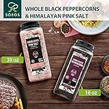 Soeos Himalayan Pink Salt 39 oz + Whole Black Peppercorns 18 oz, Coarse Grain, Kosher Salt for Grinder Refill, Salt and Pepper Grinder, Non-GMO Verified, Spice Seasoning Set for Cooking