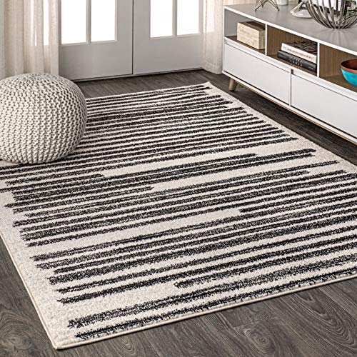 JONATHAN Y MOH207A-13 Khalil Modern Berber Stripe Area Rug, Bohemian, Minimalistic for Bedroom, Kitchen, Living Room, Easy-Cleaning, Cream/Black, 10 ft. x 13 ft.