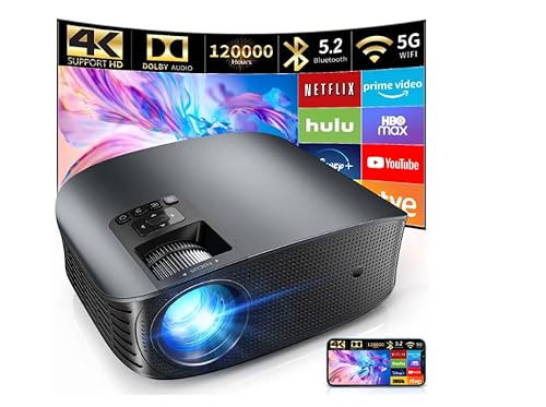 Elephas 4K Projector with WiFi and Bluetooth Dolby Audio FHD 5G Mini Portable Projector for Home Theater, Black