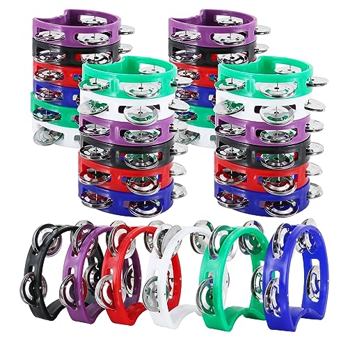 EASTROCK 30 PCS Plastic Percussion Tambourine with 4 Bells Tambourine Musical Rhythm Instrument Hand Percussion Tambourine Colored Noise Makers Tambourine for Kids a Good Gift for Children