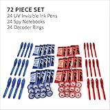 72 Piece Set - 24 Invisible Ink Pens, 24 Decoder Rings and 24 Spy Notebooks - Birthday Party Favors, Escape The Room Supplies, UV Pens With Disappearing Ink - For Kids Goodie Bags End Of Year Gifts