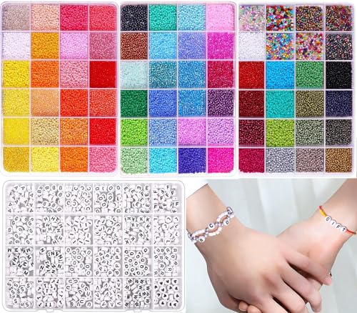 Soeoy 23000Pcs Glass Seed Beads Kit for Bracelet Making - 3mm Small Beads for Jewelry, Pony & Letter Beads for Women