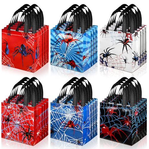 GliCraft 40 Pcs Spider Party Favor Spider Web Goodie Bags Reusable Non-woven Bags Bulk with Handles for Halloween Birthday Party Supplies 7.87 x 7.87 x 3.54 Inches