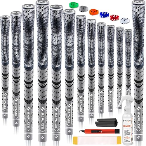 SAPLIZE Cross Cord Golf Grips Set of 13 Grips with Tape or Full Regripping Kit, Standard / Mid / Jumbo Size, Low Taper Design, Multi-compound Hybrid, Anti-Slip Golf Club Grips, CL03 Series